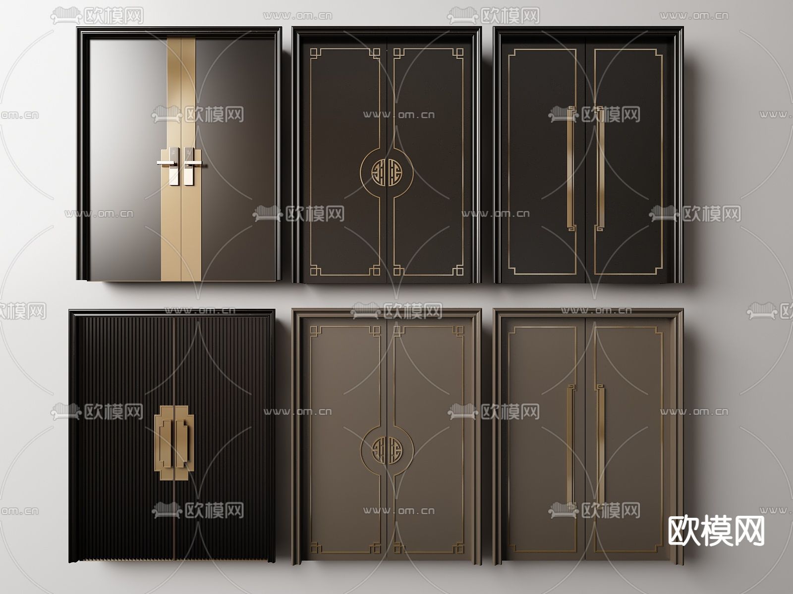 新中式双开门入户大门su模型下载（渲染图1）
