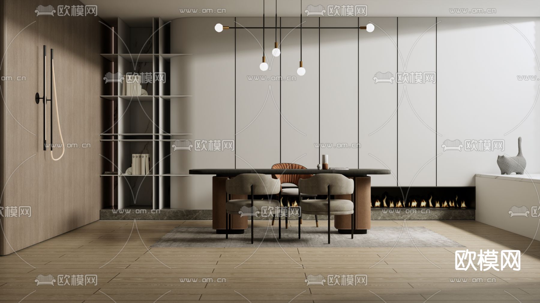 现代书桌椅su模型下载（渲染图1）