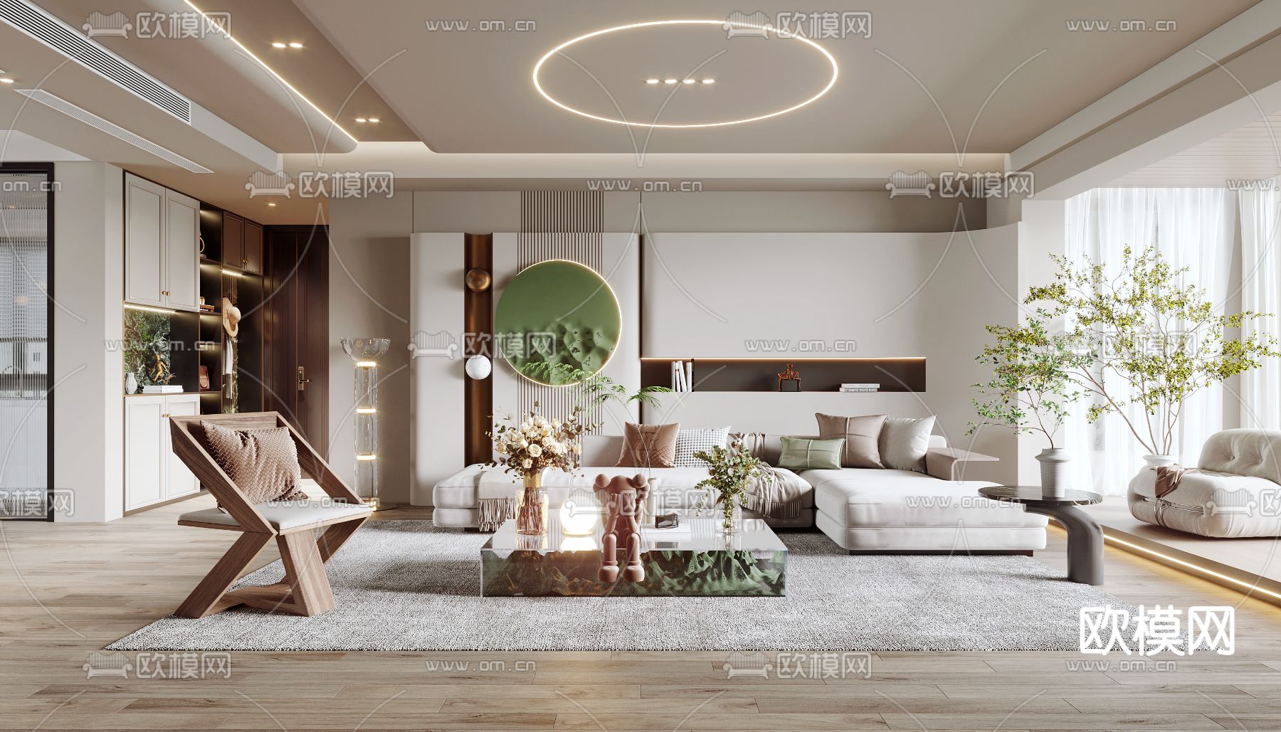 奶油风客厅餐厅3d模型下载（渲染图3）