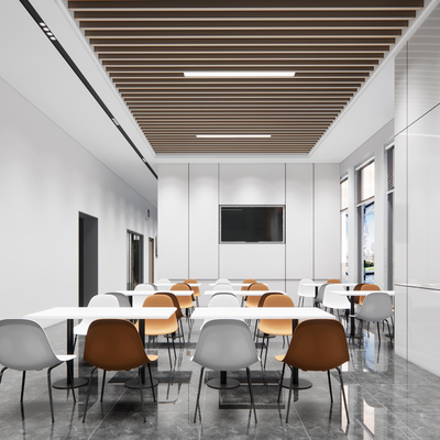  现代公司员工餐厅食堂su模型 