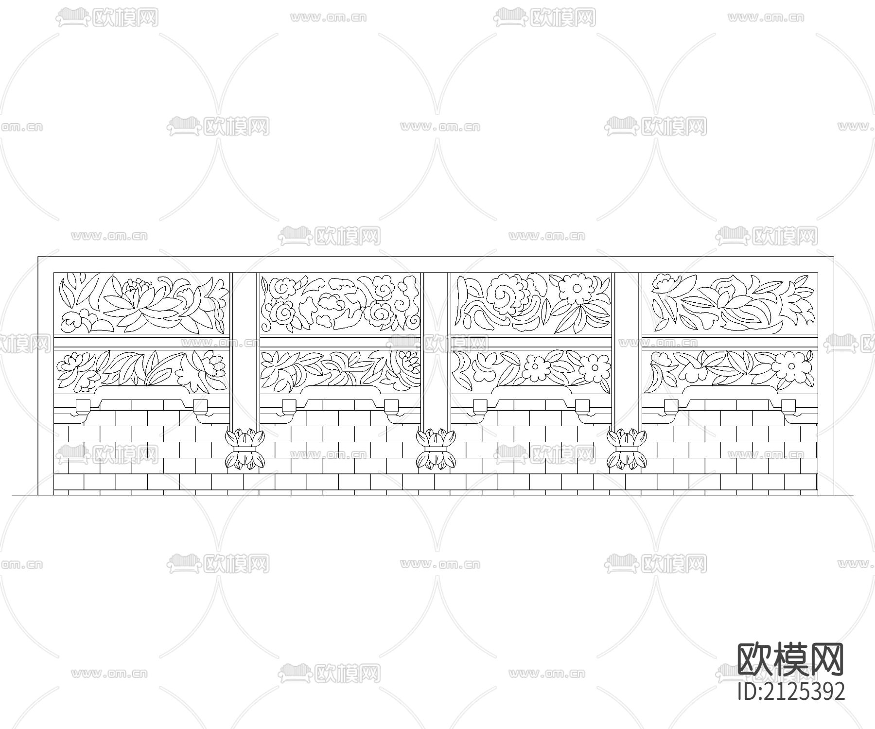 中式造型墙节点大样下载（渲染图3）