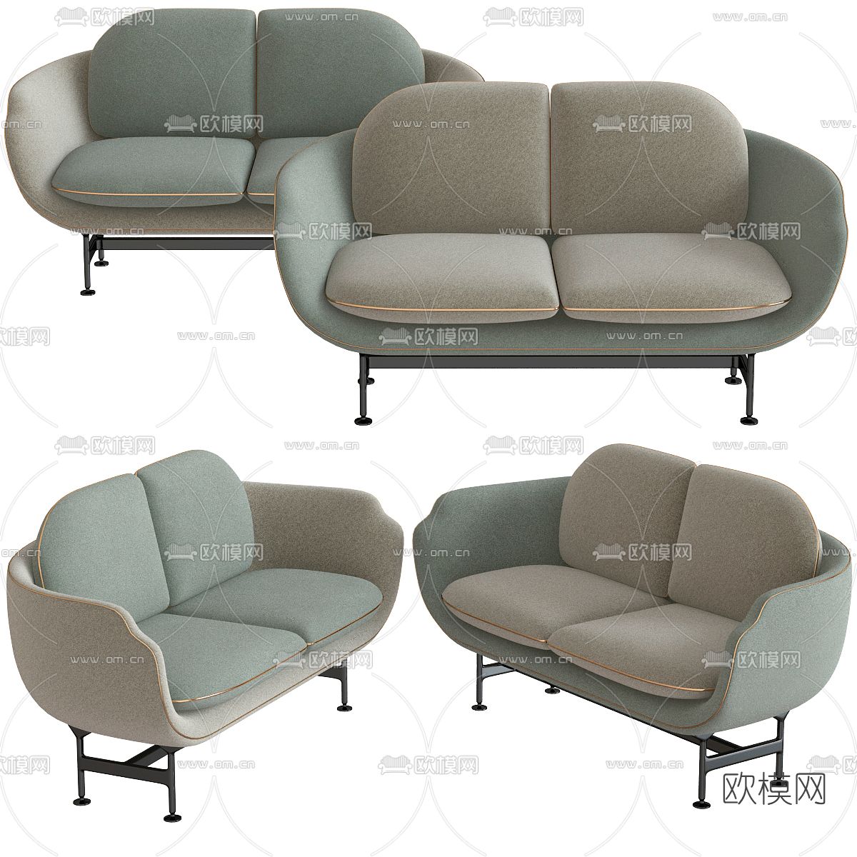 现代布艺浅绿色双人沙发3d模型下载_ID11959471_3dmax免费模型-欧模网
