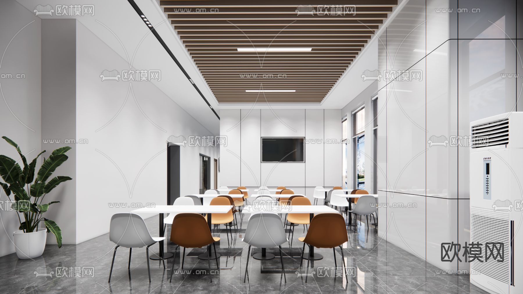 现代公司员工餐厅食堂su模型下载（渲染图2）