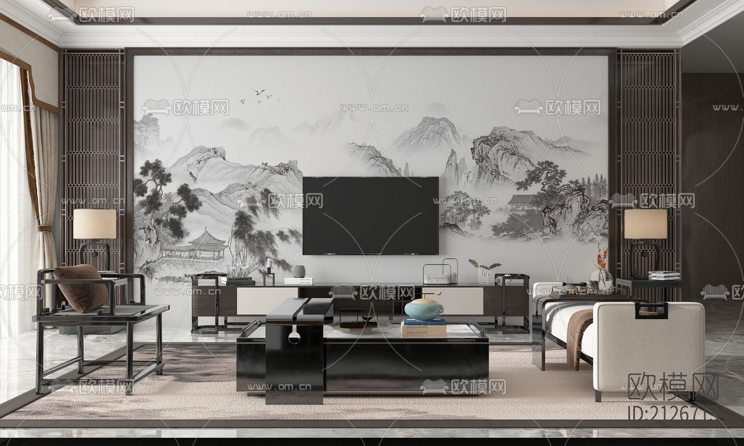 山水壁画下载（渲染图5）