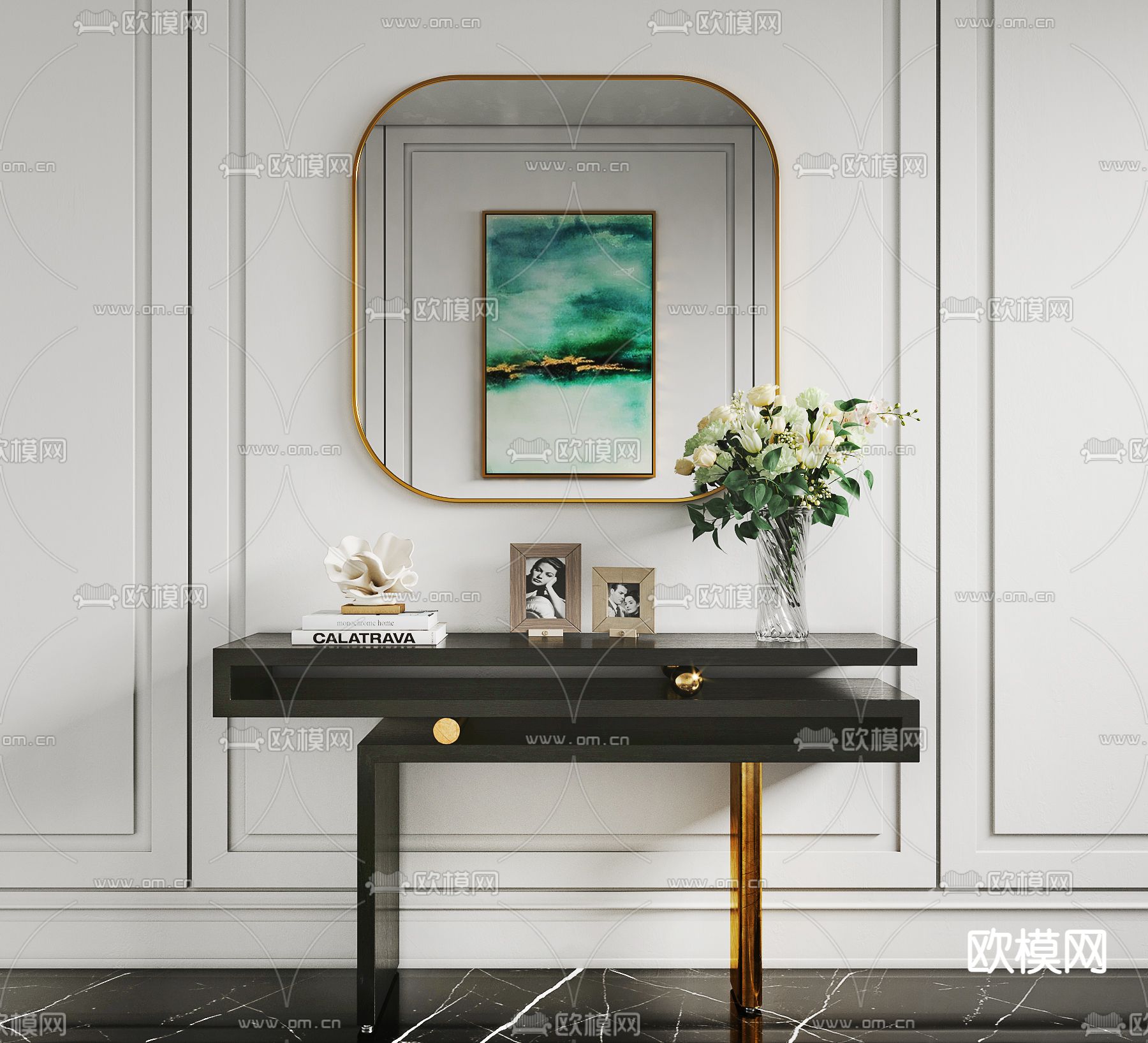 现代端景台案su模型下载（渲染图1）