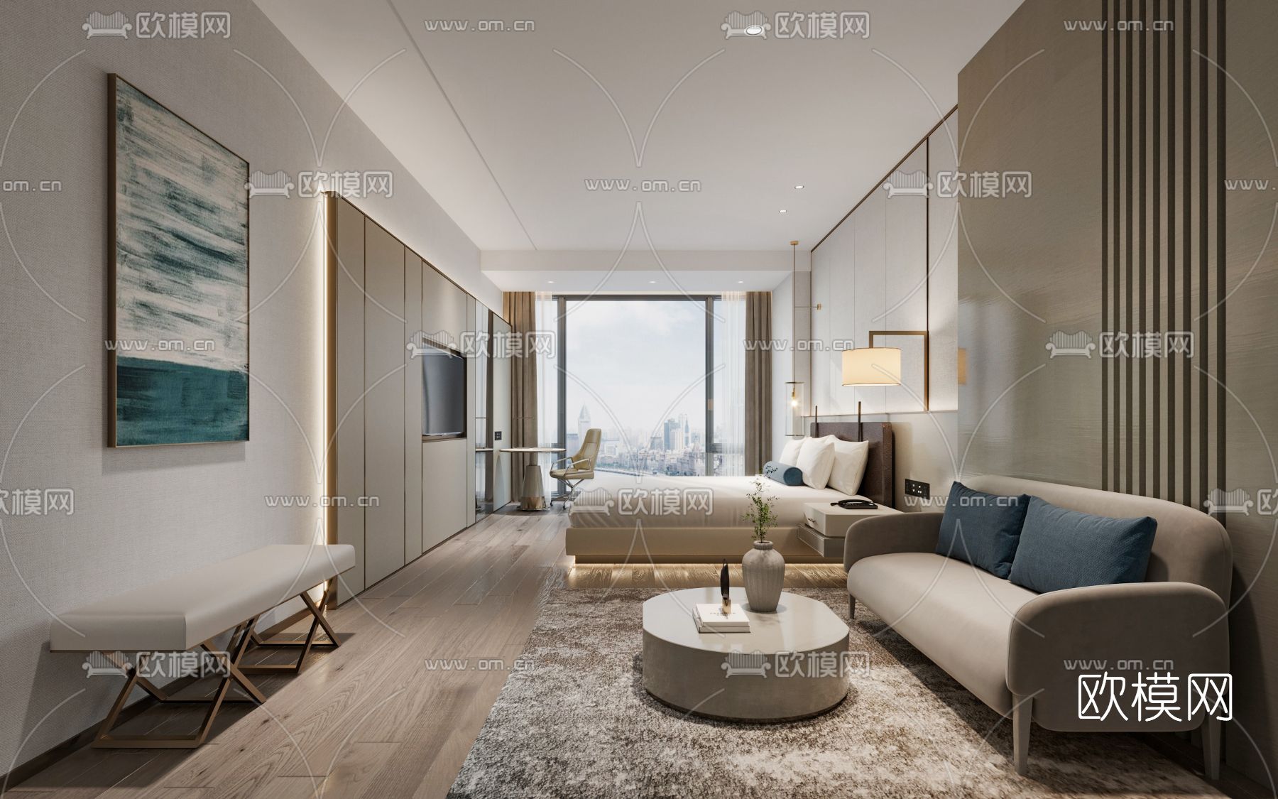 现代酒店客房3d模型下载