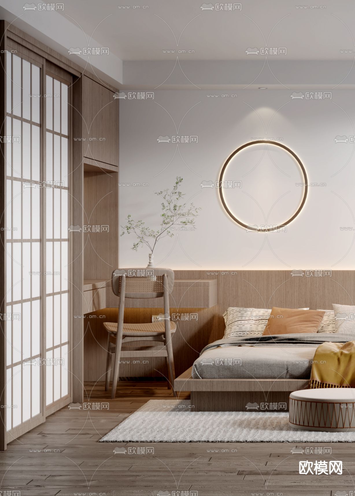 日式卧室主人房3d模型下载（渲染图2）