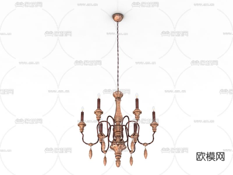 美式复古铁艺水晶吊灯免费3d模型下载