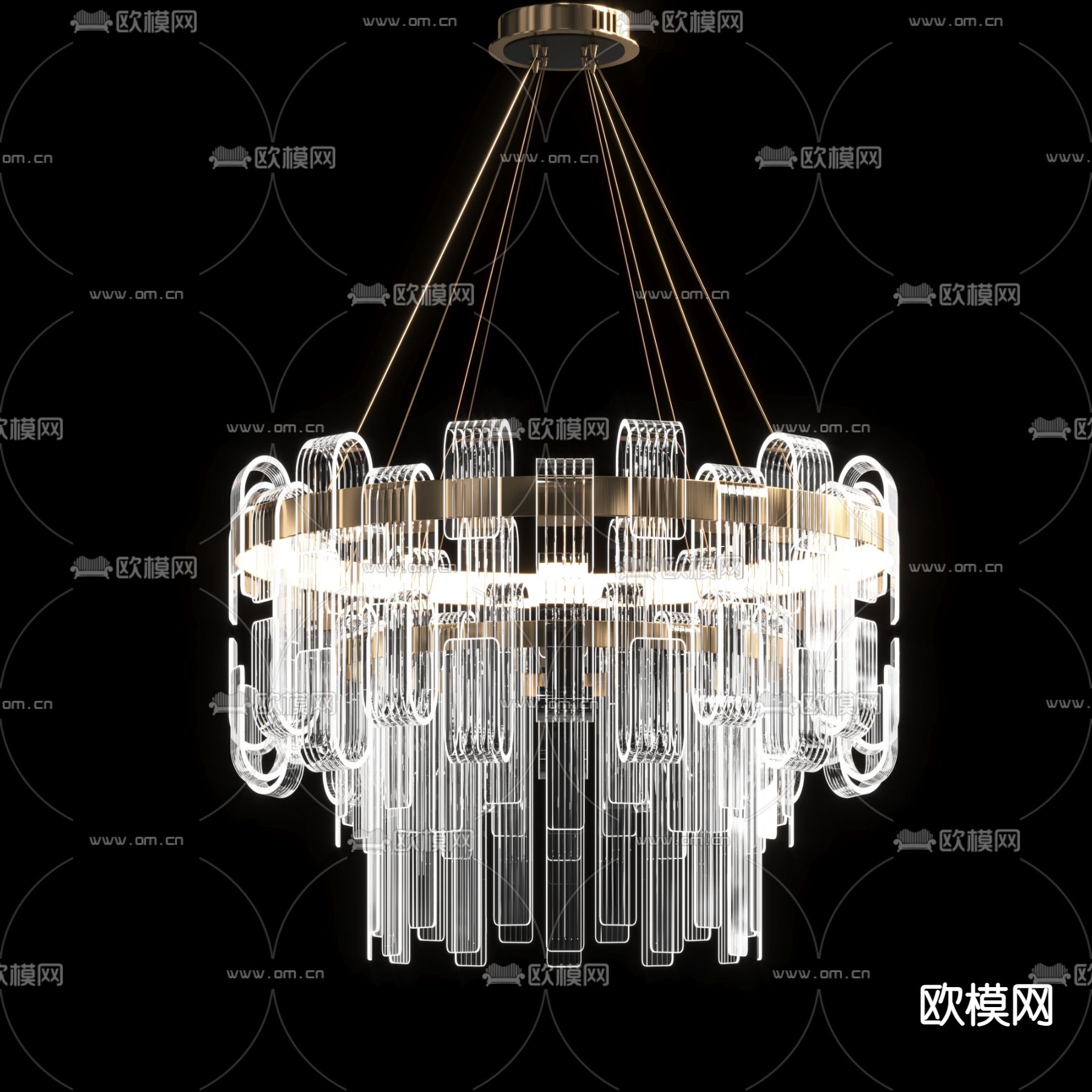 现代轻奢水晶吊灯su模型下载（渲染图1）