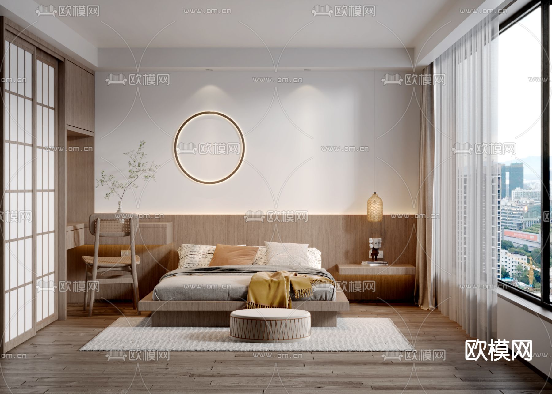 日式卧室主人房3d模型下载（渲染图1）