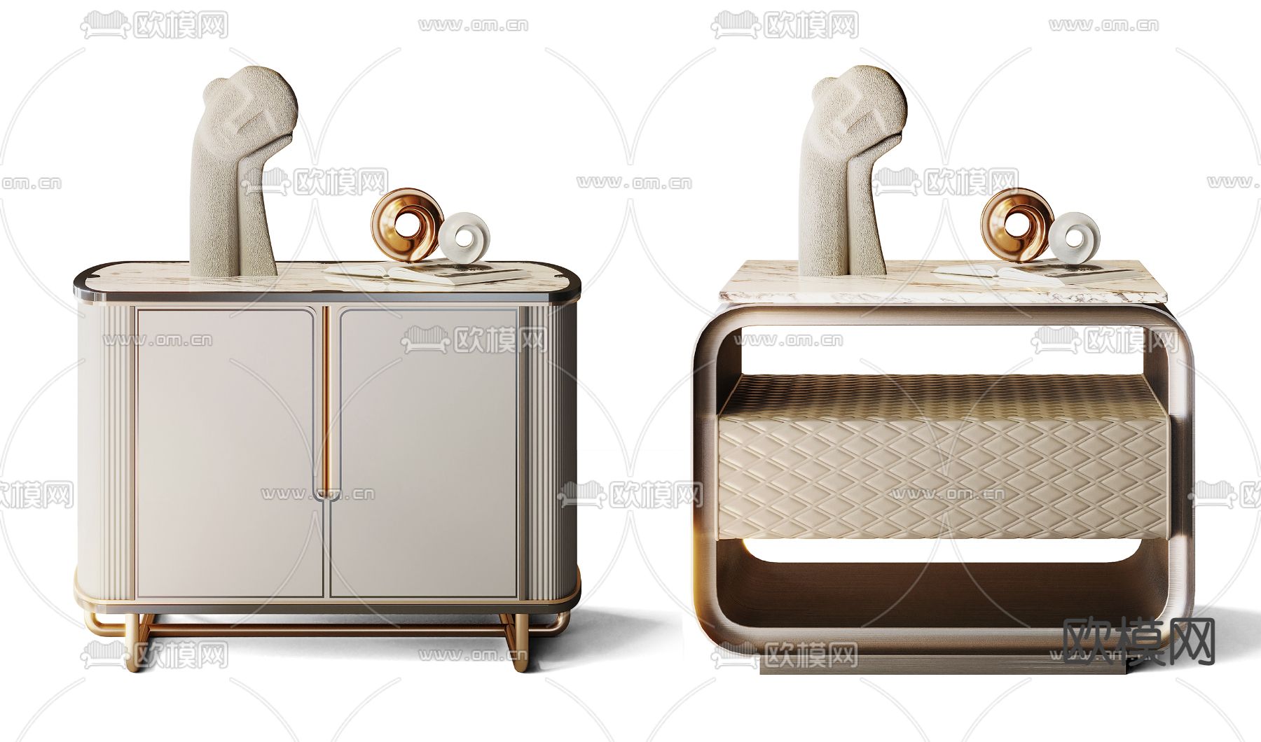 现代床头柜su模型下载（渲染图1）