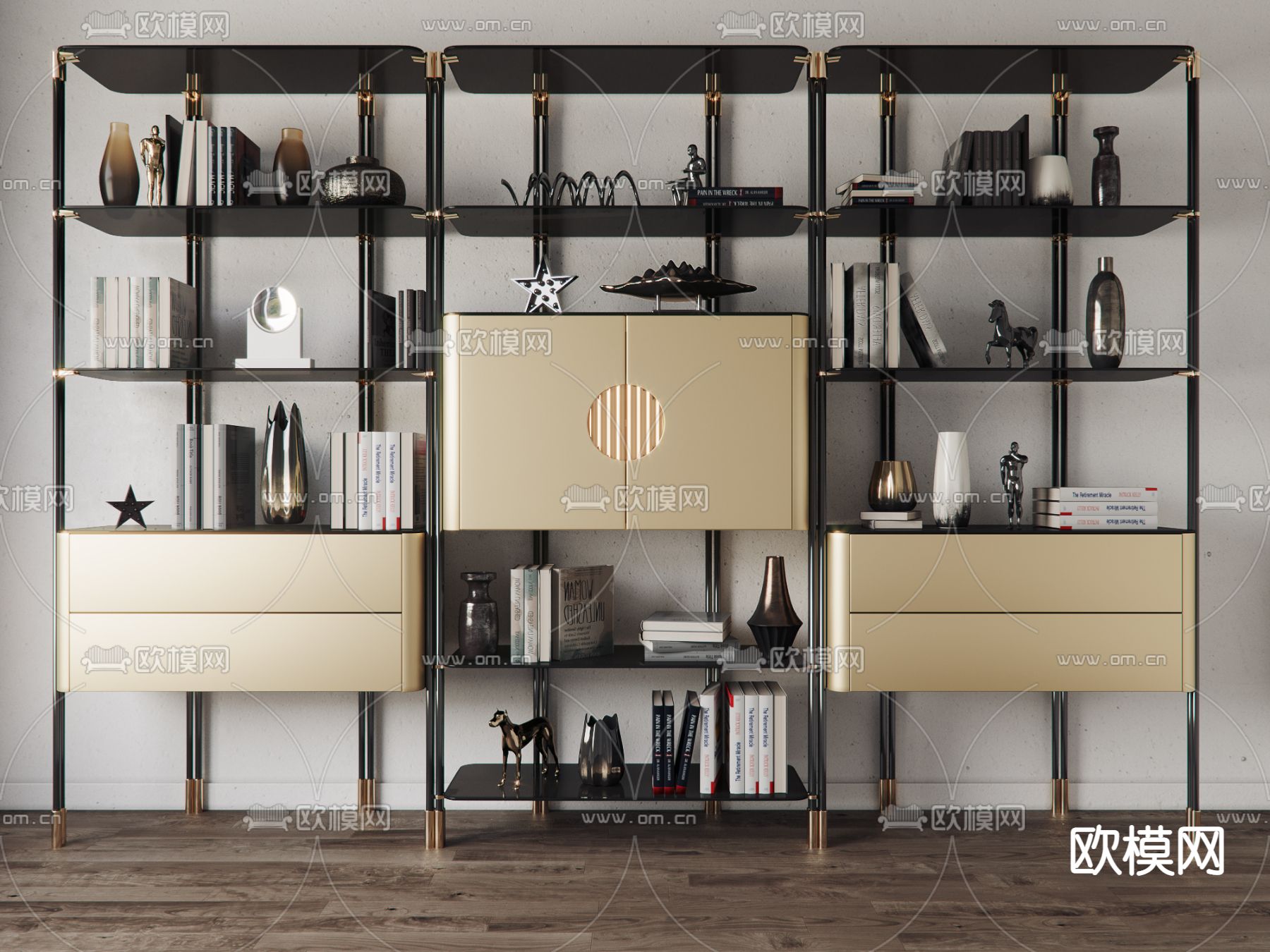 现代装饰架书柜su模型下载（渲染图1）
