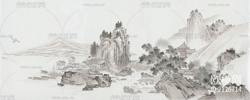 山水壁画下载（渲染图4）