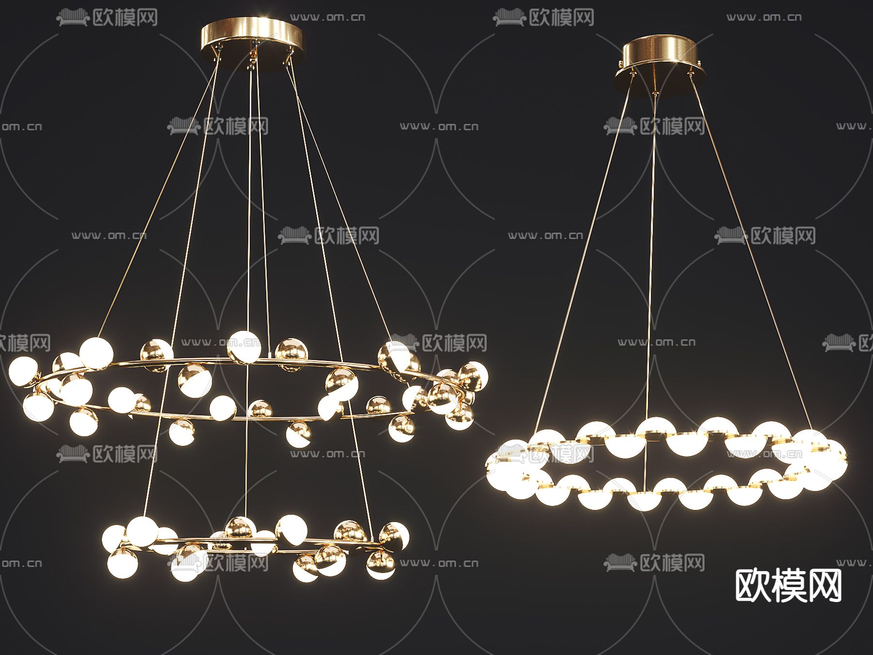 现代金属环形吊灯su模型