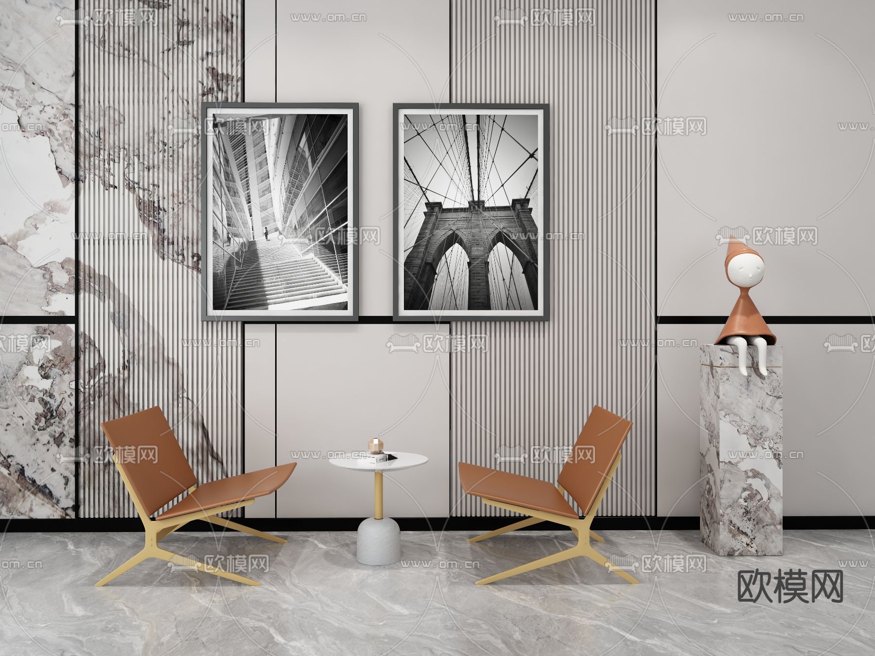 现代休闲椅茶几组合3d模型下载