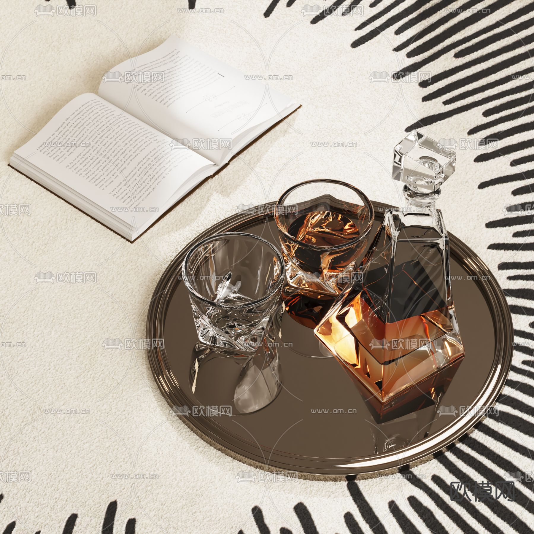 现代酒水酒杯su模型下载（渲染图1）