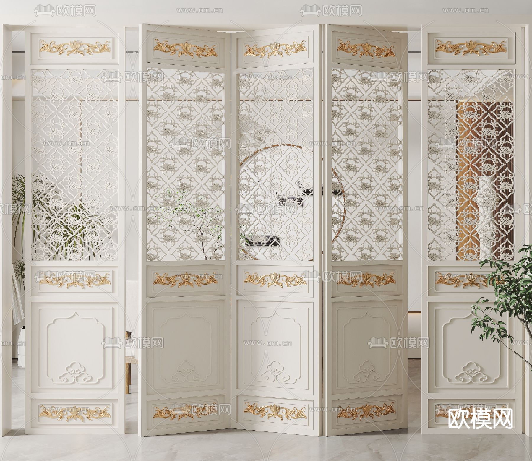 欧式雕花屏风隔断3d模型下载