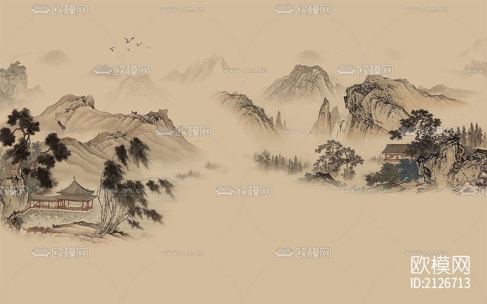 山水壁画下载（渲染图2）