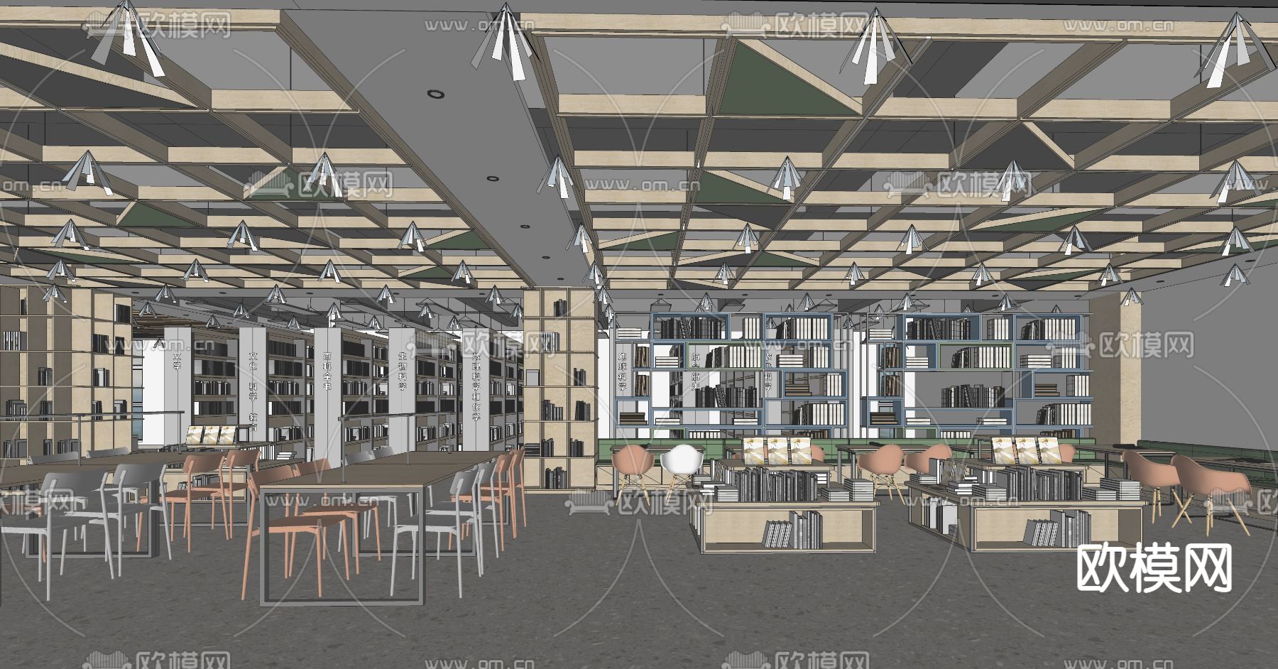 现代图书馆阅读区su模型下载（渲染图4）