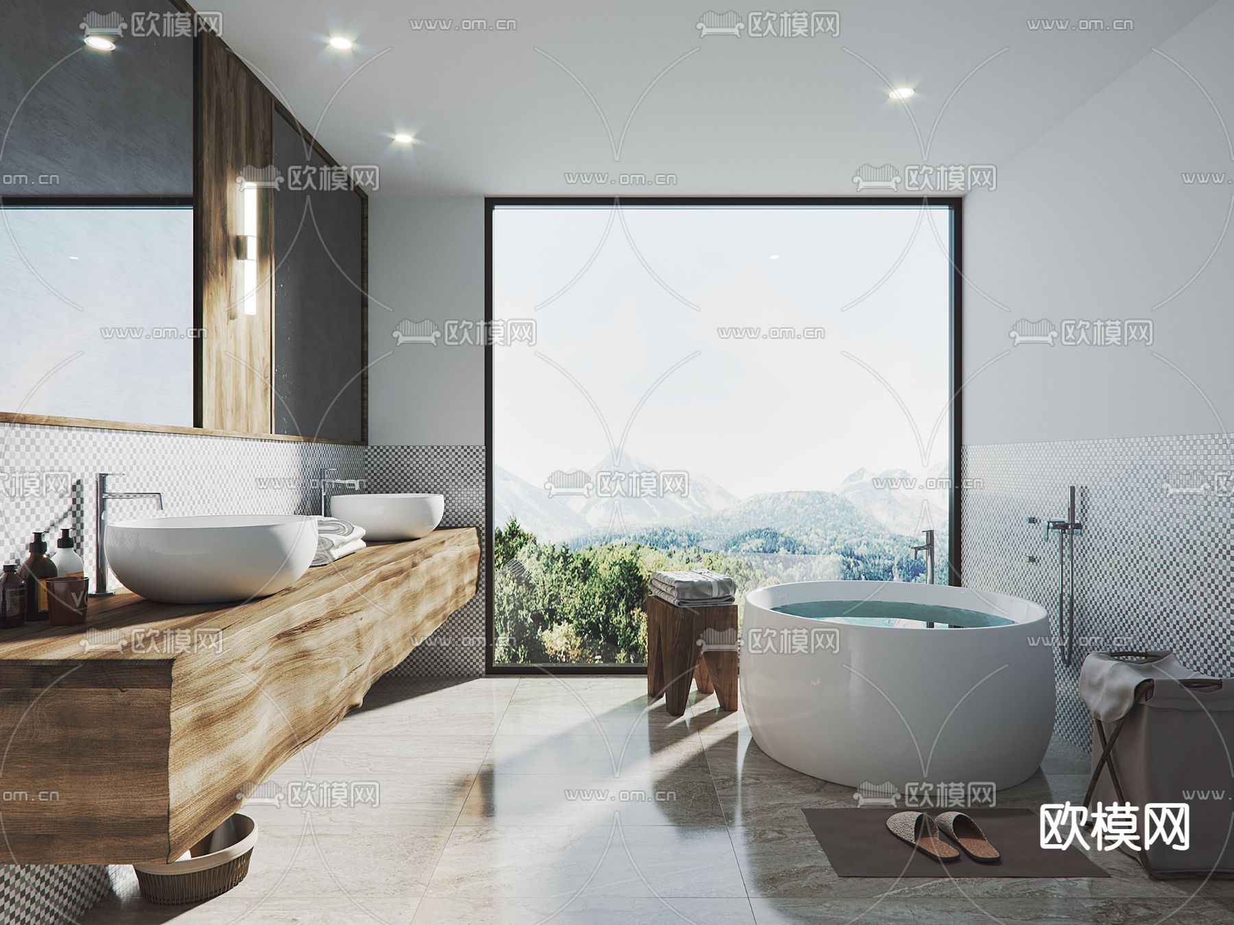 现代浴室卫生间su模型下载（渲染图1）