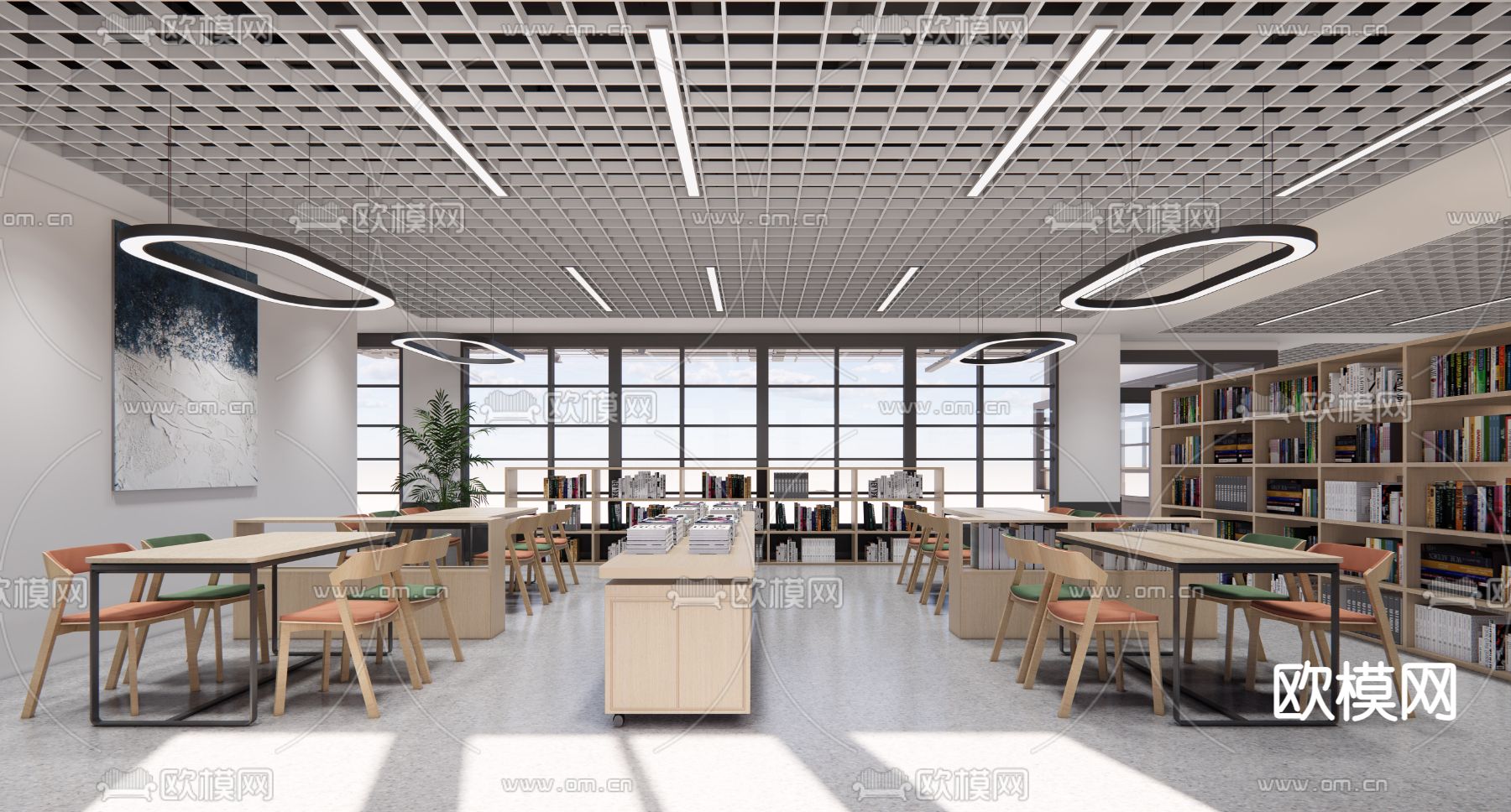 现代图书馆阅读区su模型下载（渲染图2）