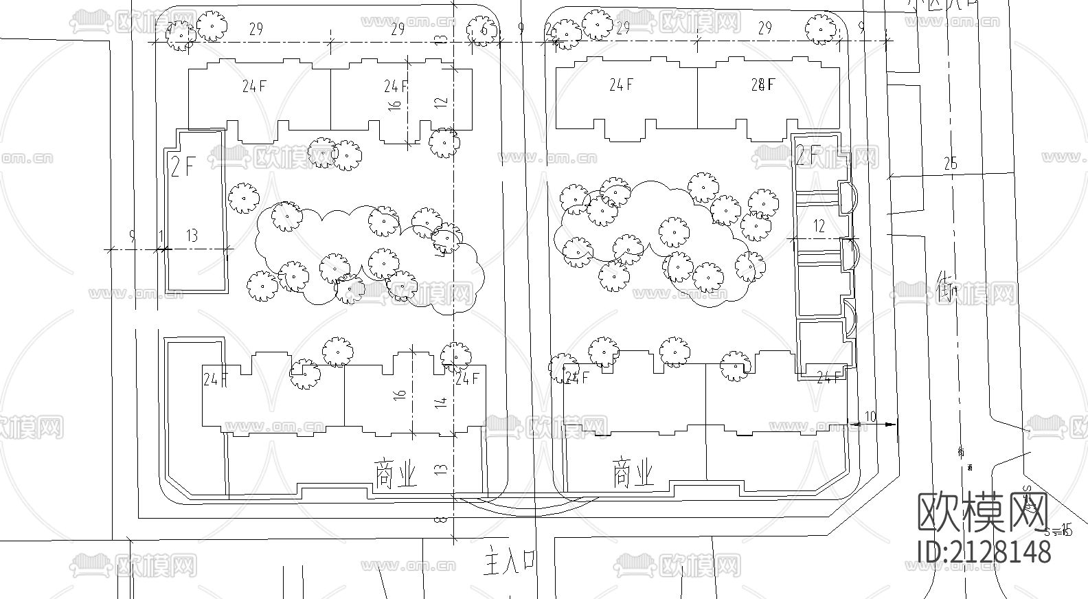 小区规划方案cad施工图下载（渲染图2）