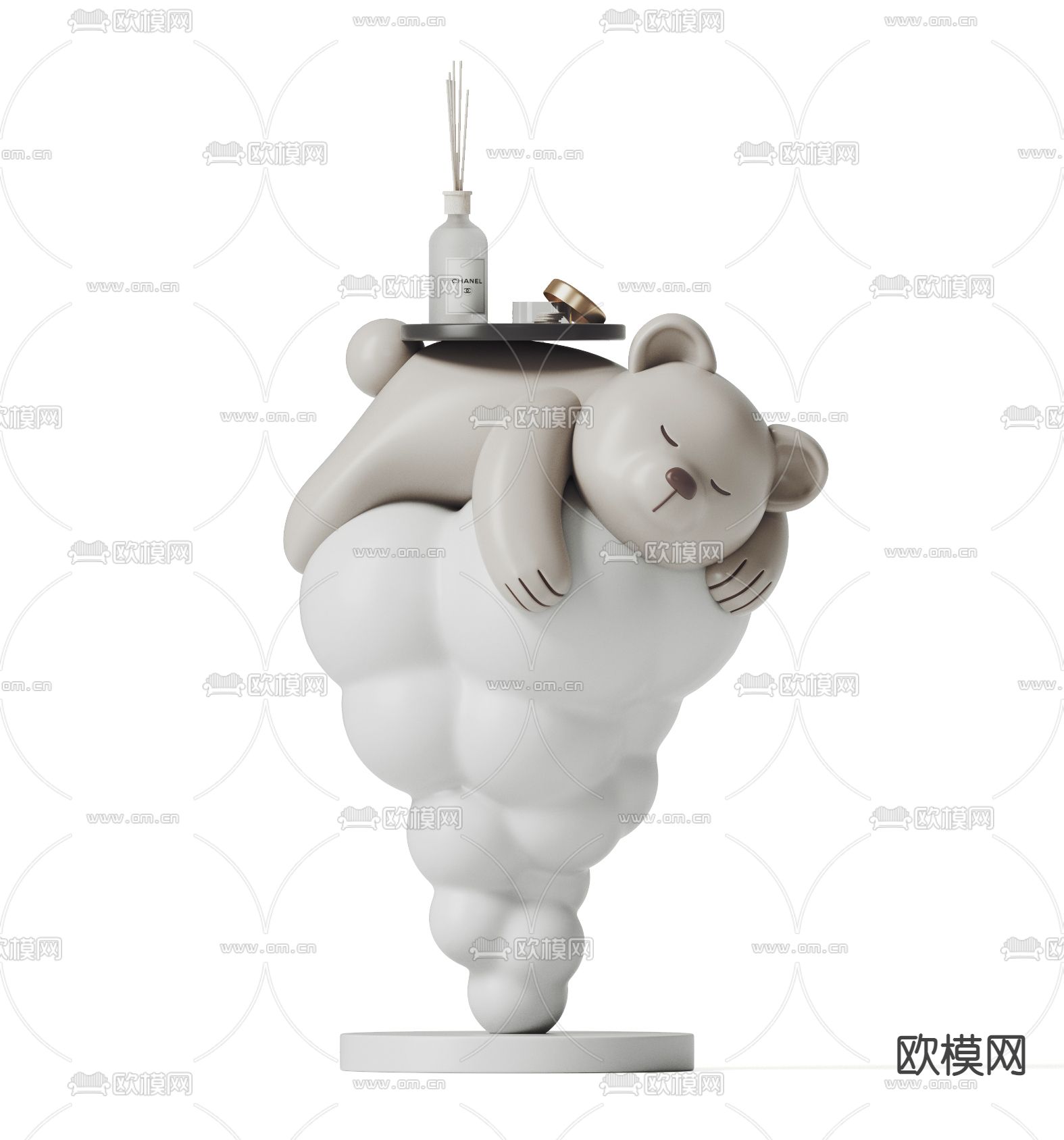 现代小熊托盘雕塑摆件su模型下载（渲染图1）