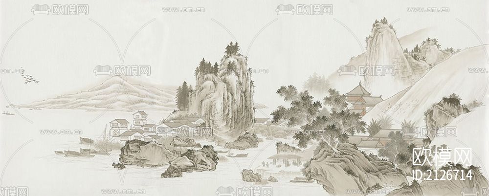 山水壁画下载（渲染图3）