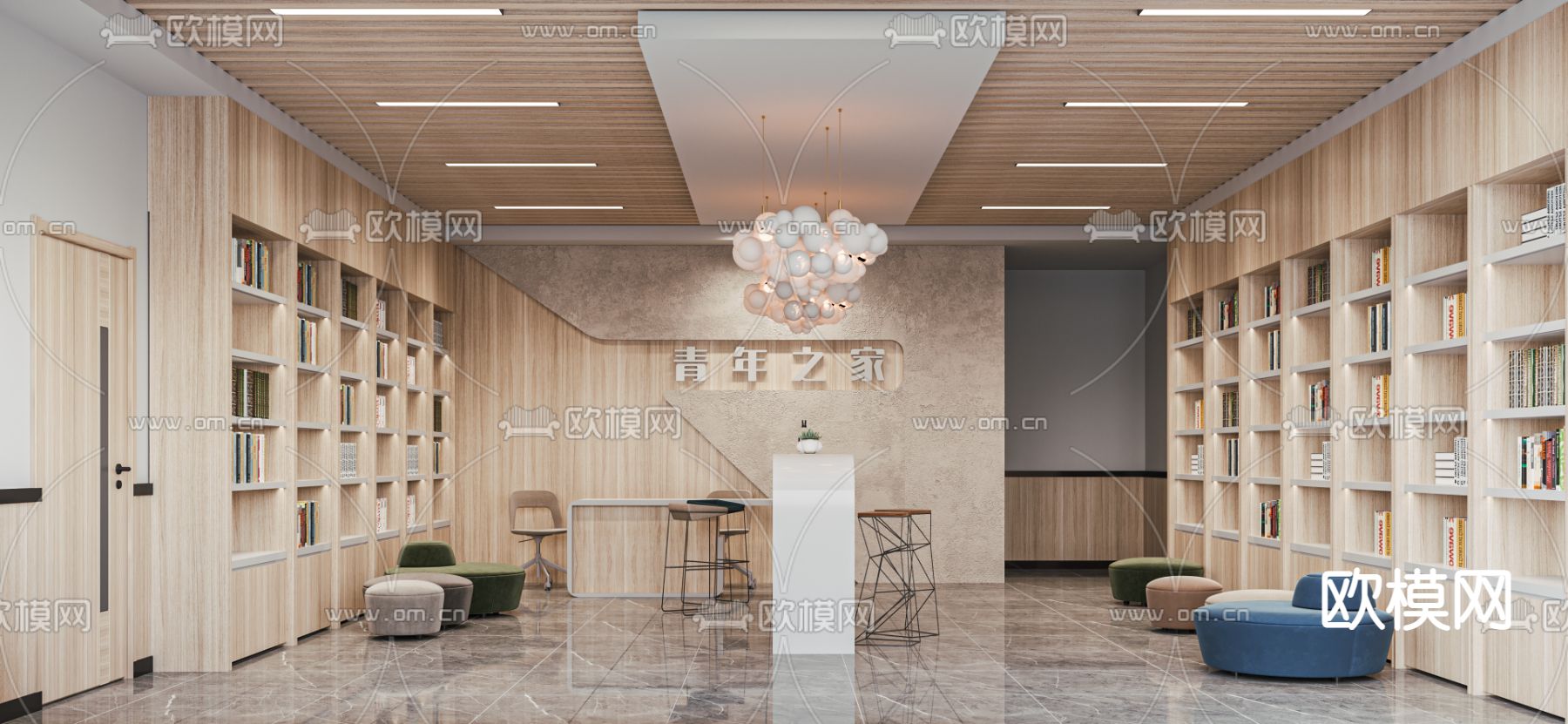 现代社区党建服务站3d模型下载（渲染图2）