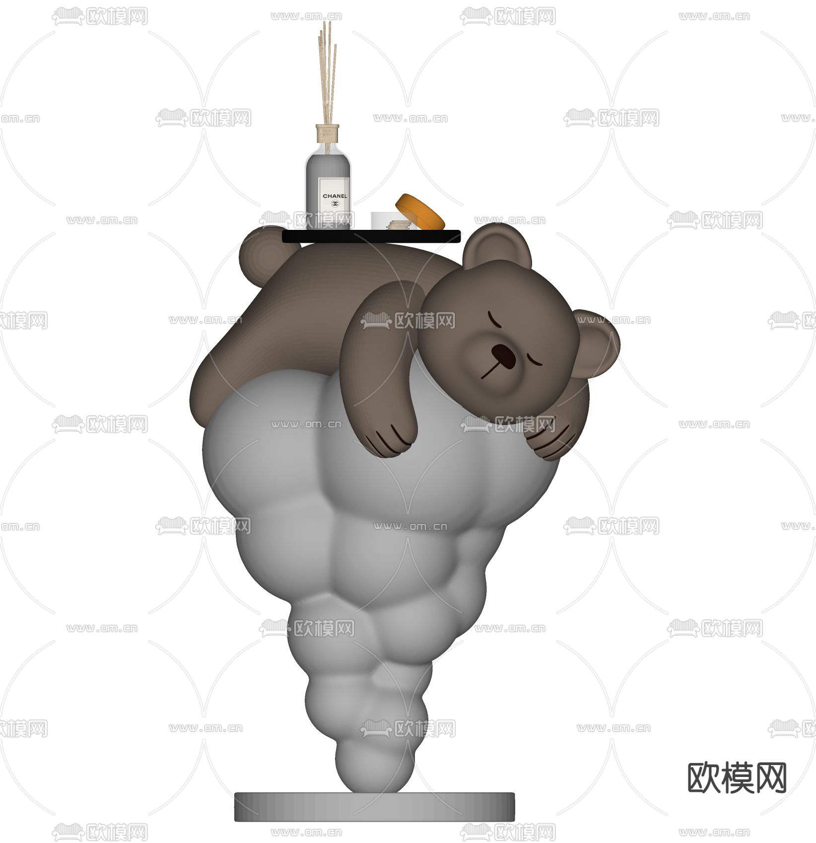 现代小熊托盘雕塑摆件su模型下载（渲染图2）
