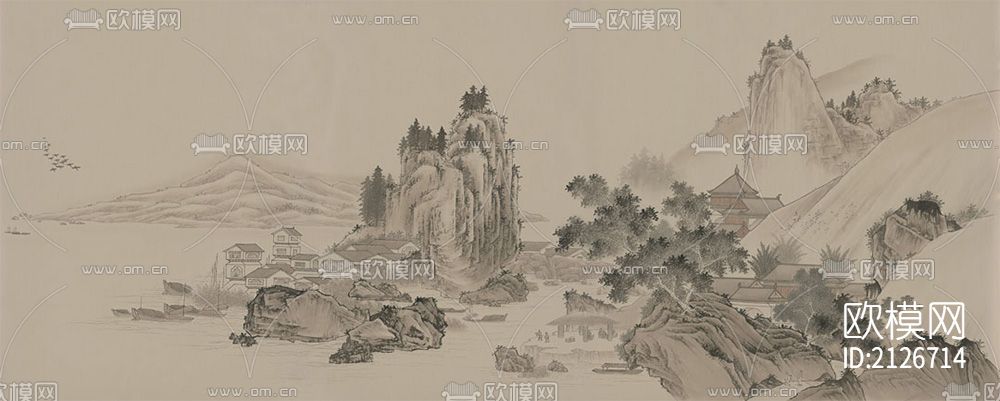 山水壁画下载（渲染图1）