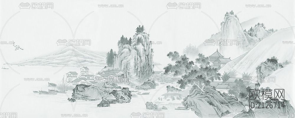 山水壁画下载（渲染图5）