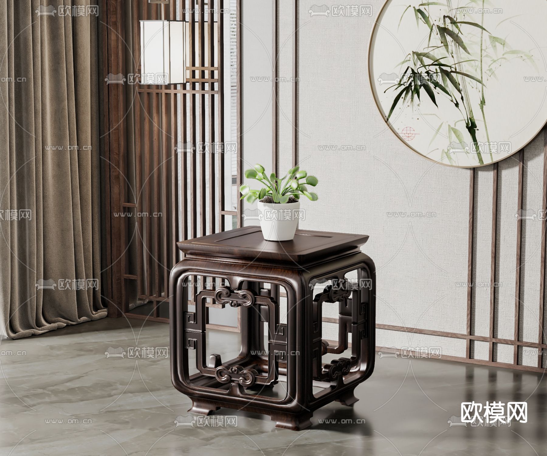 新中式红木边几角几3d模型下载