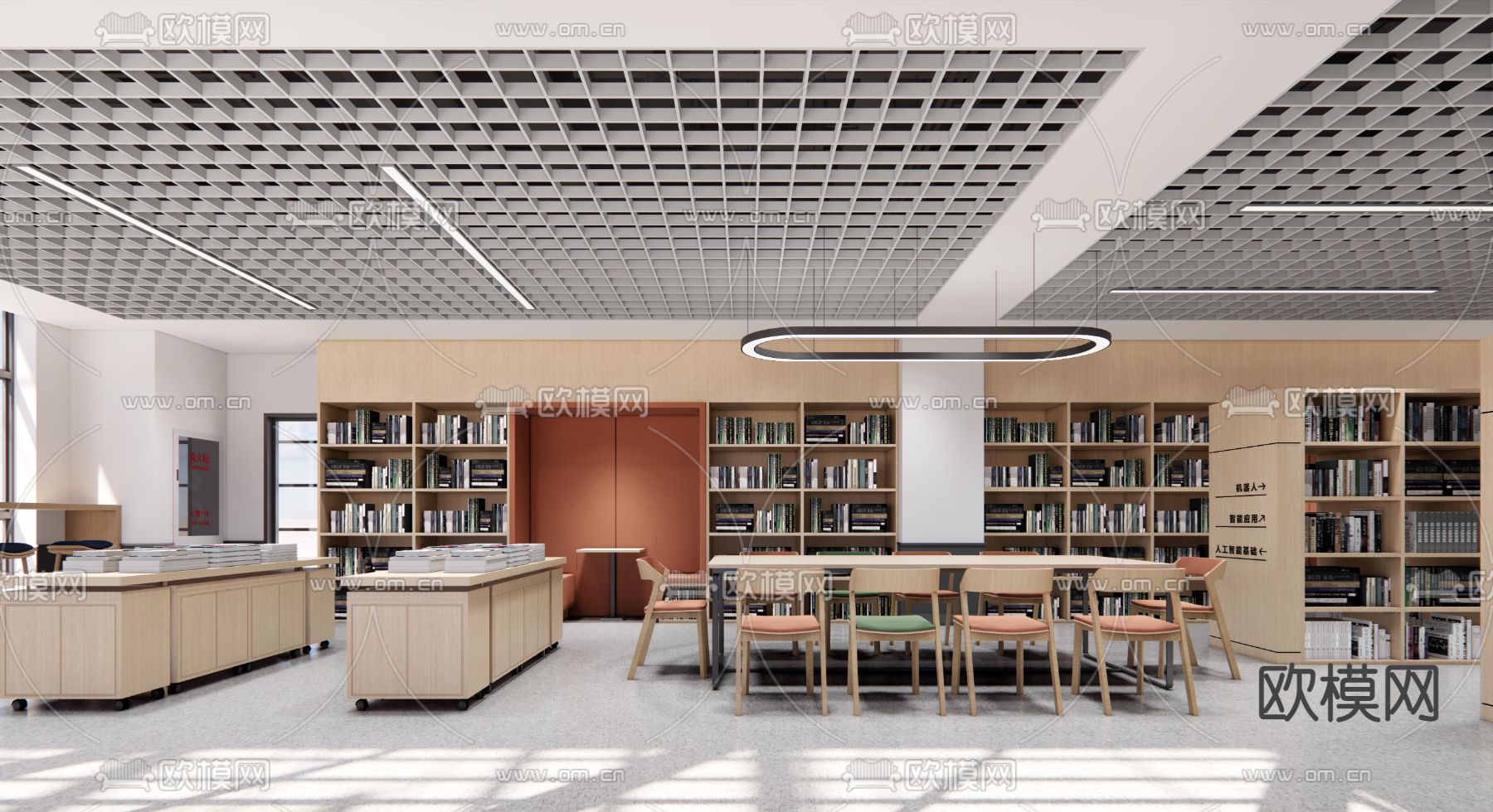 现代图书馆阅读区su模型下载（渲染图3）