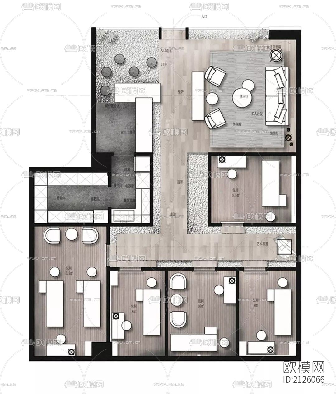 美容店cad平面图下载（渲染图2）