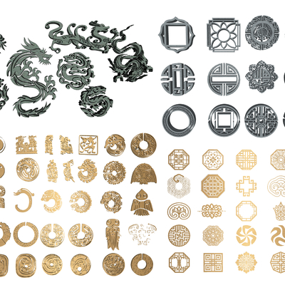  新中式雕花窗花su模型 