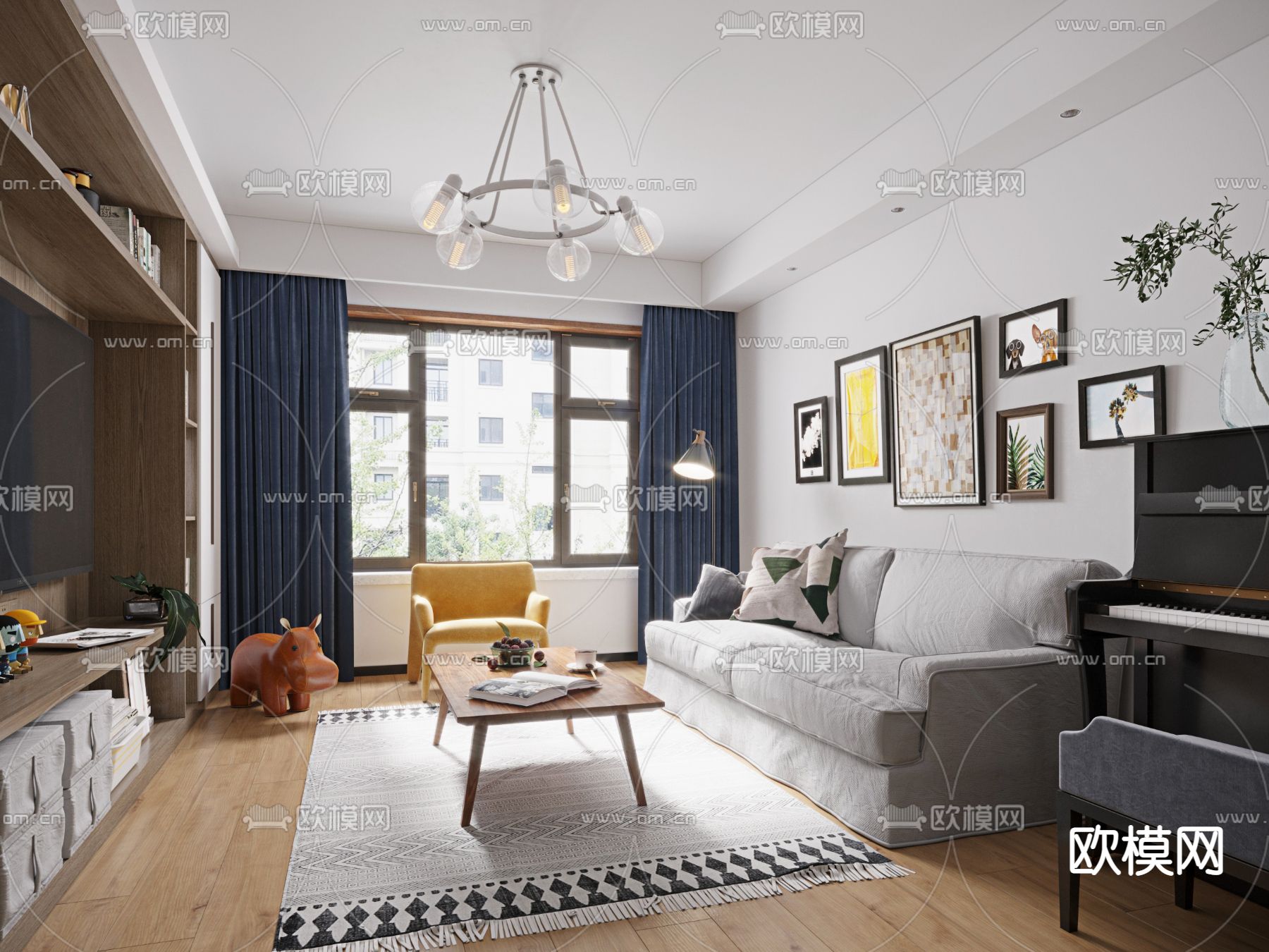 北欧客厅餐厅3d模型下载（渲染图1）