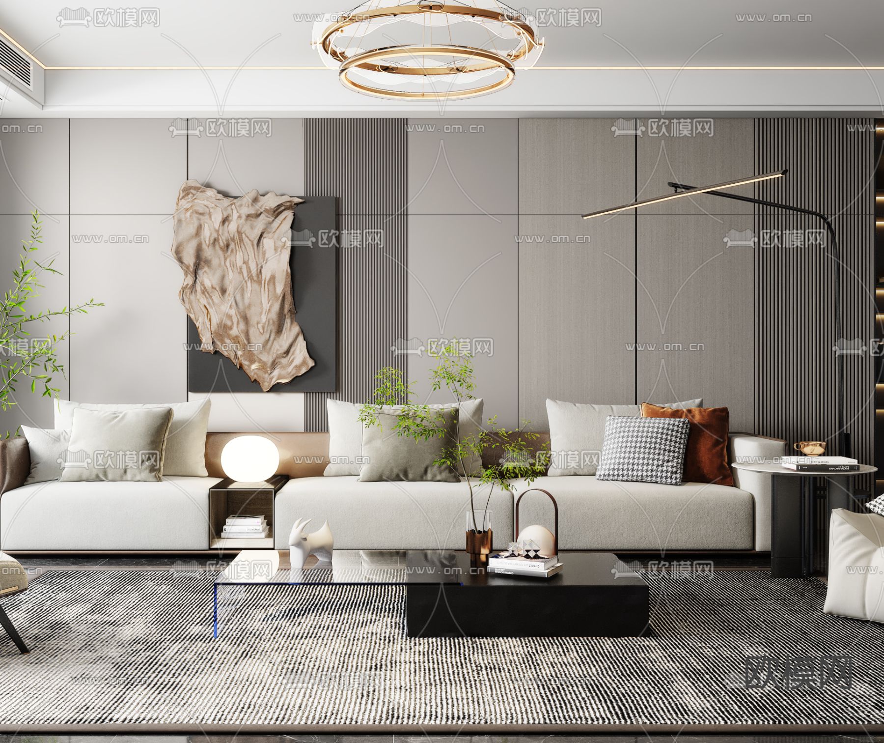 现代轻奢客厅餐厅3d模型下载（渲染图4）