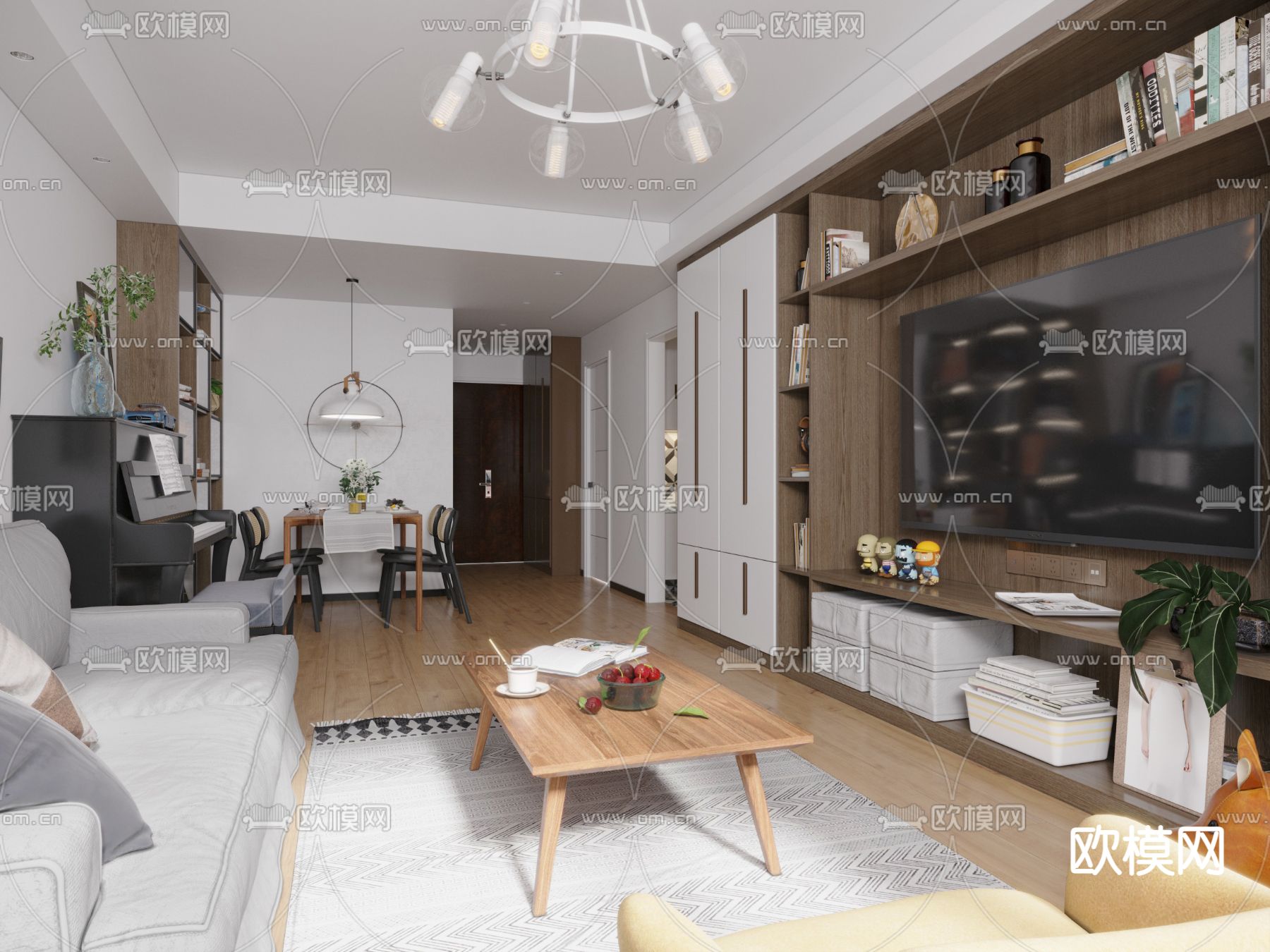 北欧客厅餐厅3d模型下载（渲染图2）