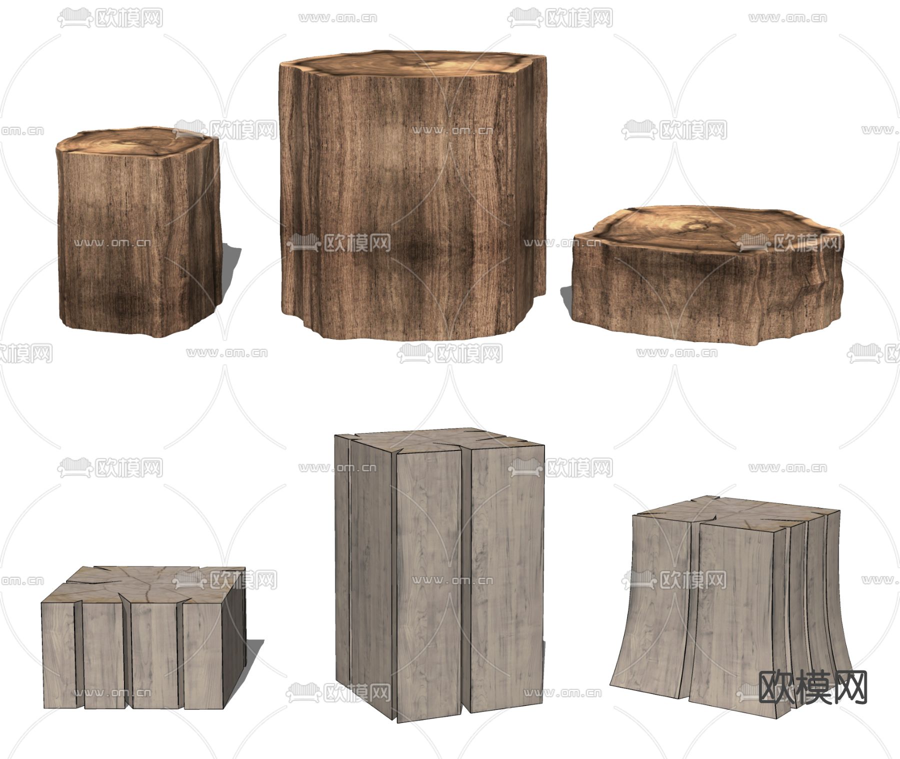 现代原木角几su模型
