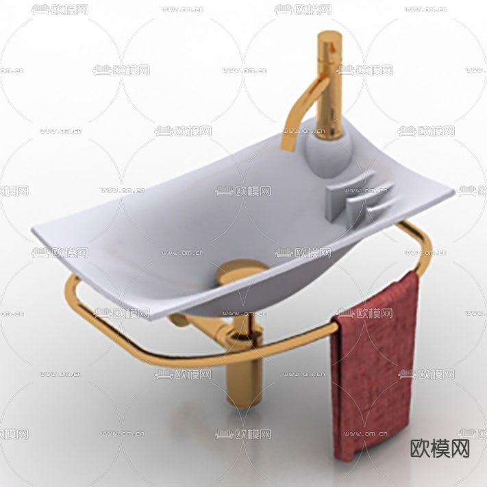 现代轻奢陶瓷不锈钢洗手台免费3d模型下载
