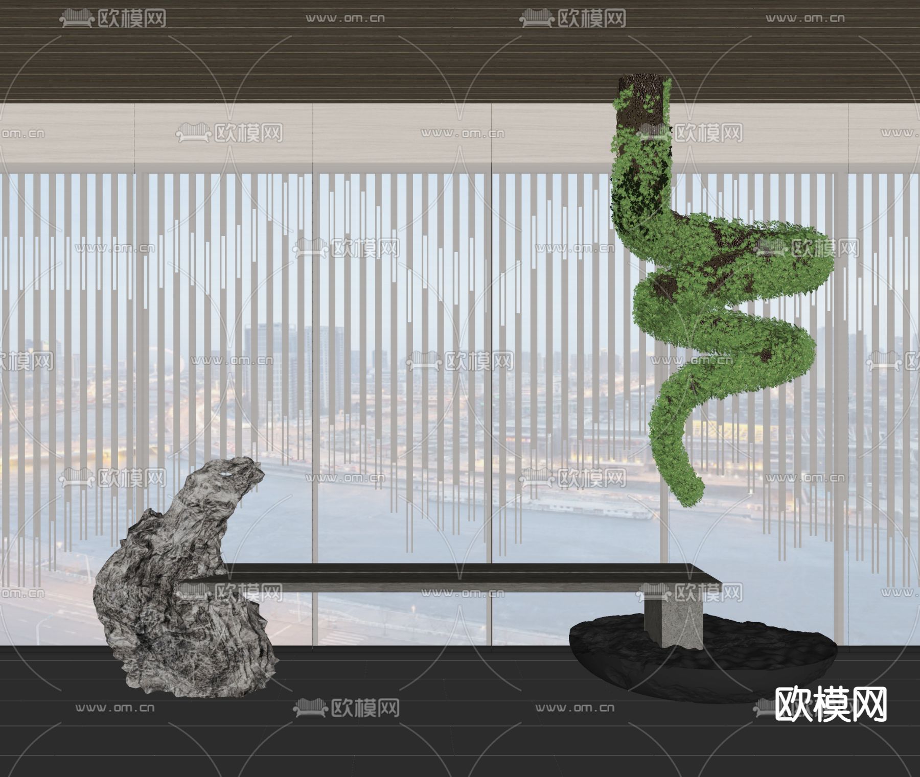 新中式禅意雕塑su模型下载（渲染图2）