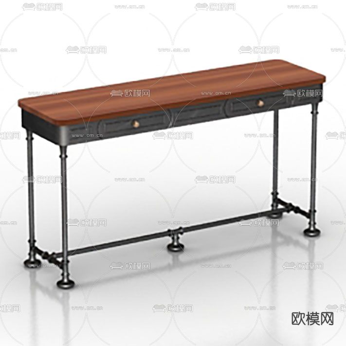 美式复古铁艺实木边柜免费3d模型下载