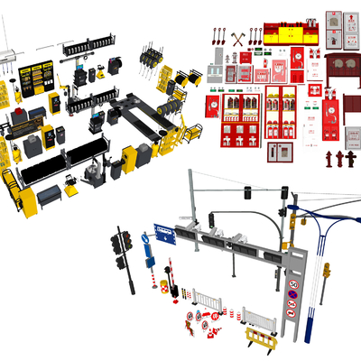  现代交通信号灯灭火器su模型 