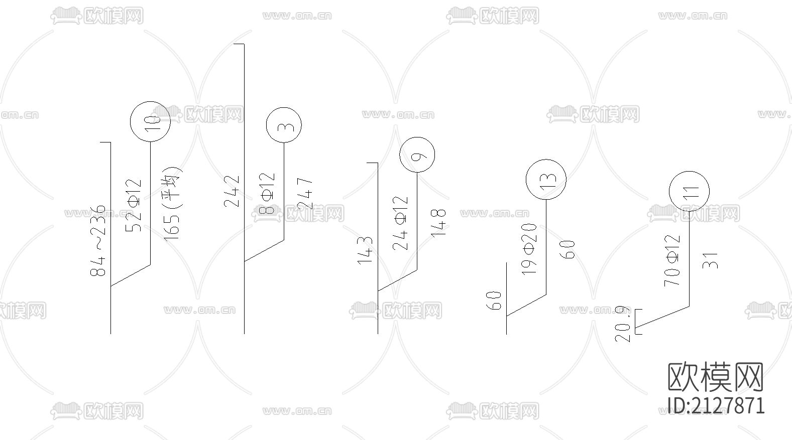 桥台耳背墙钢筋构造节点大样下载（渲染图2）