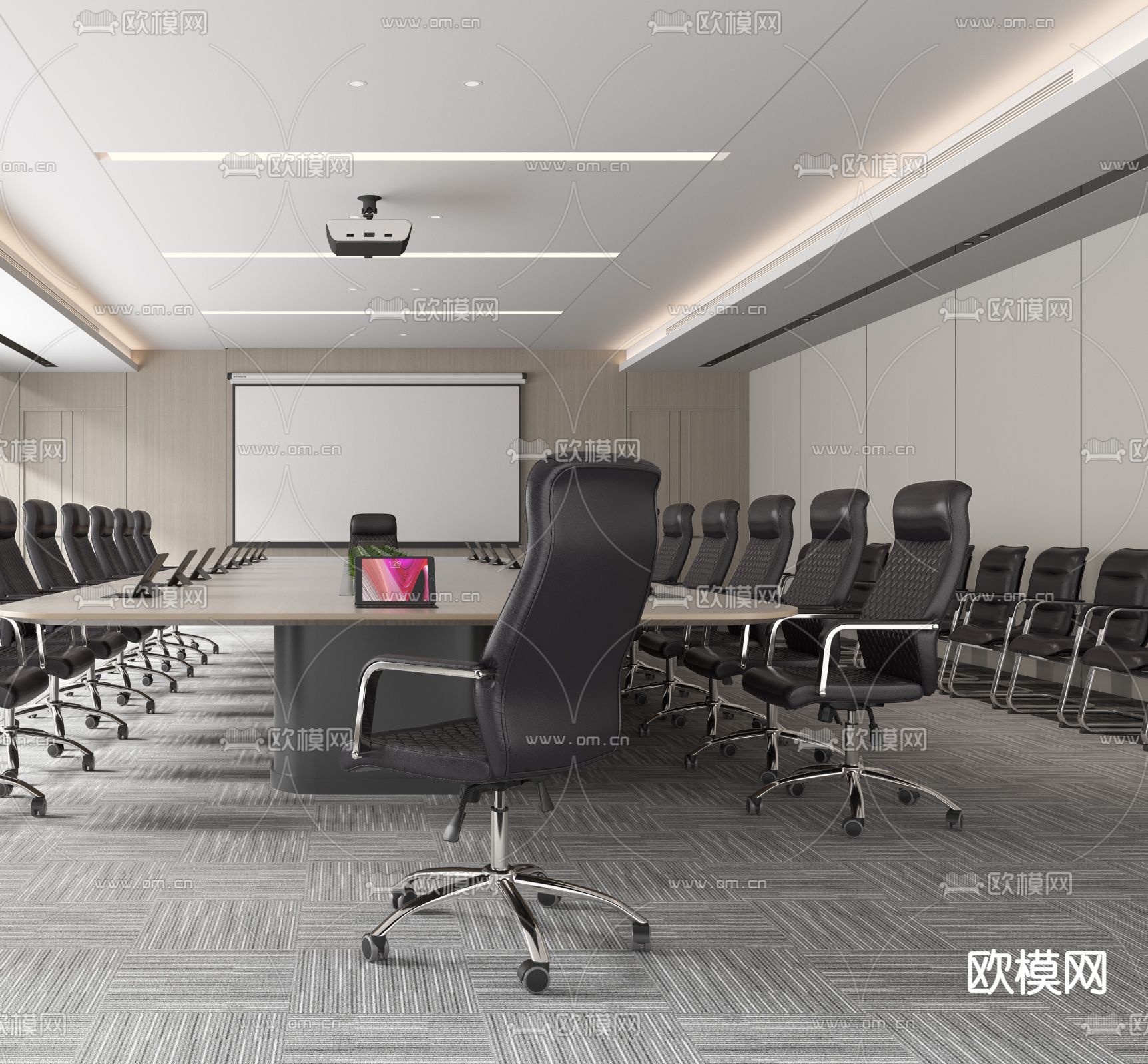 现代会议室3d模型下载（渲染图2）