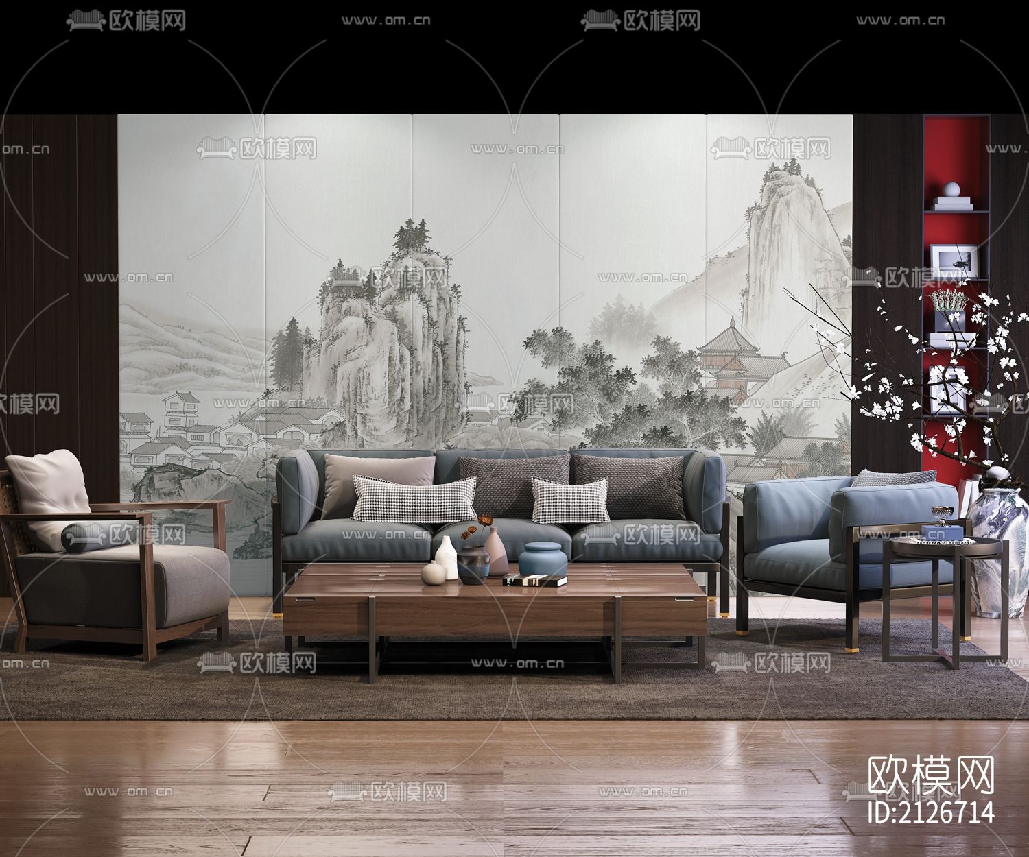 山水壁画下载（渲染图2）