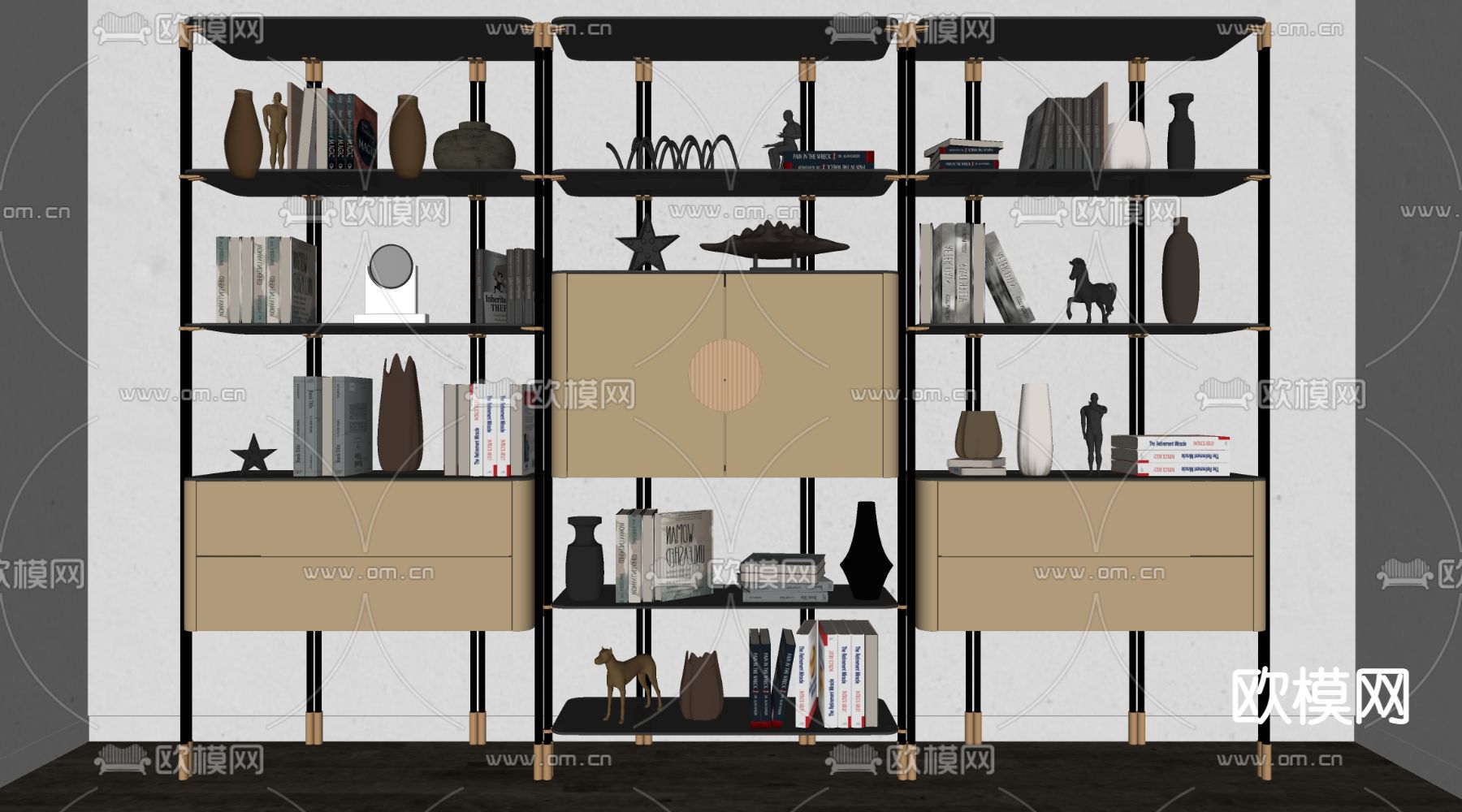 现代装饰架书柜su模型下载（渲染图2）
