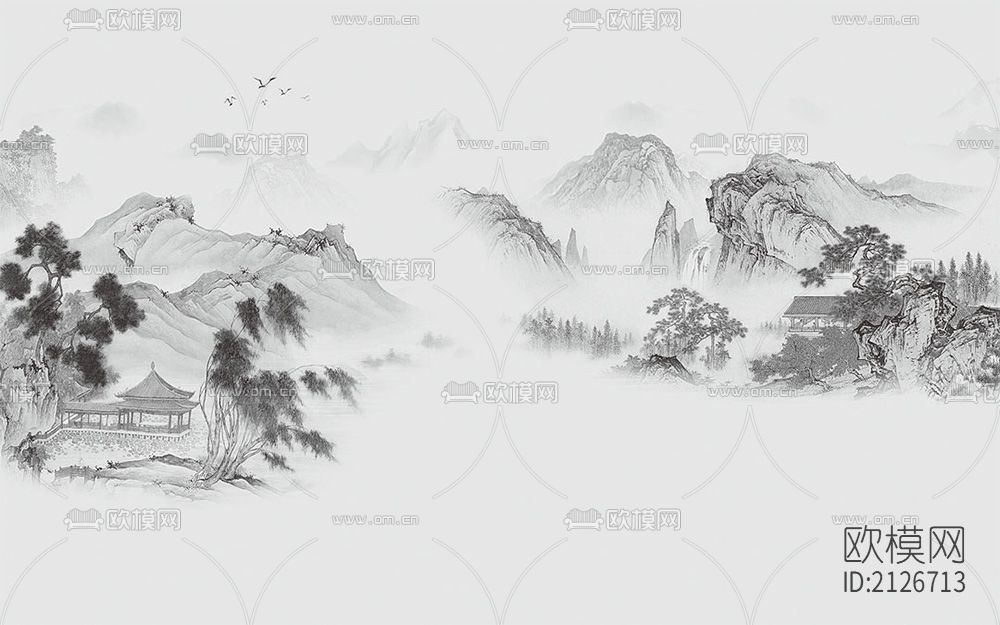 山水壁画下载（渲染图1）