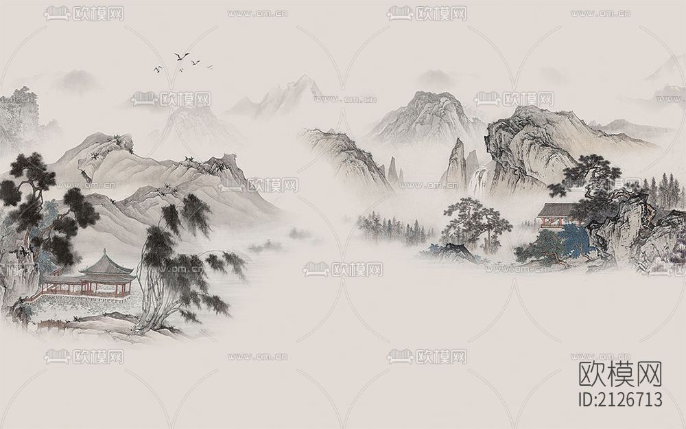 山水壁画下载（渲染图3）